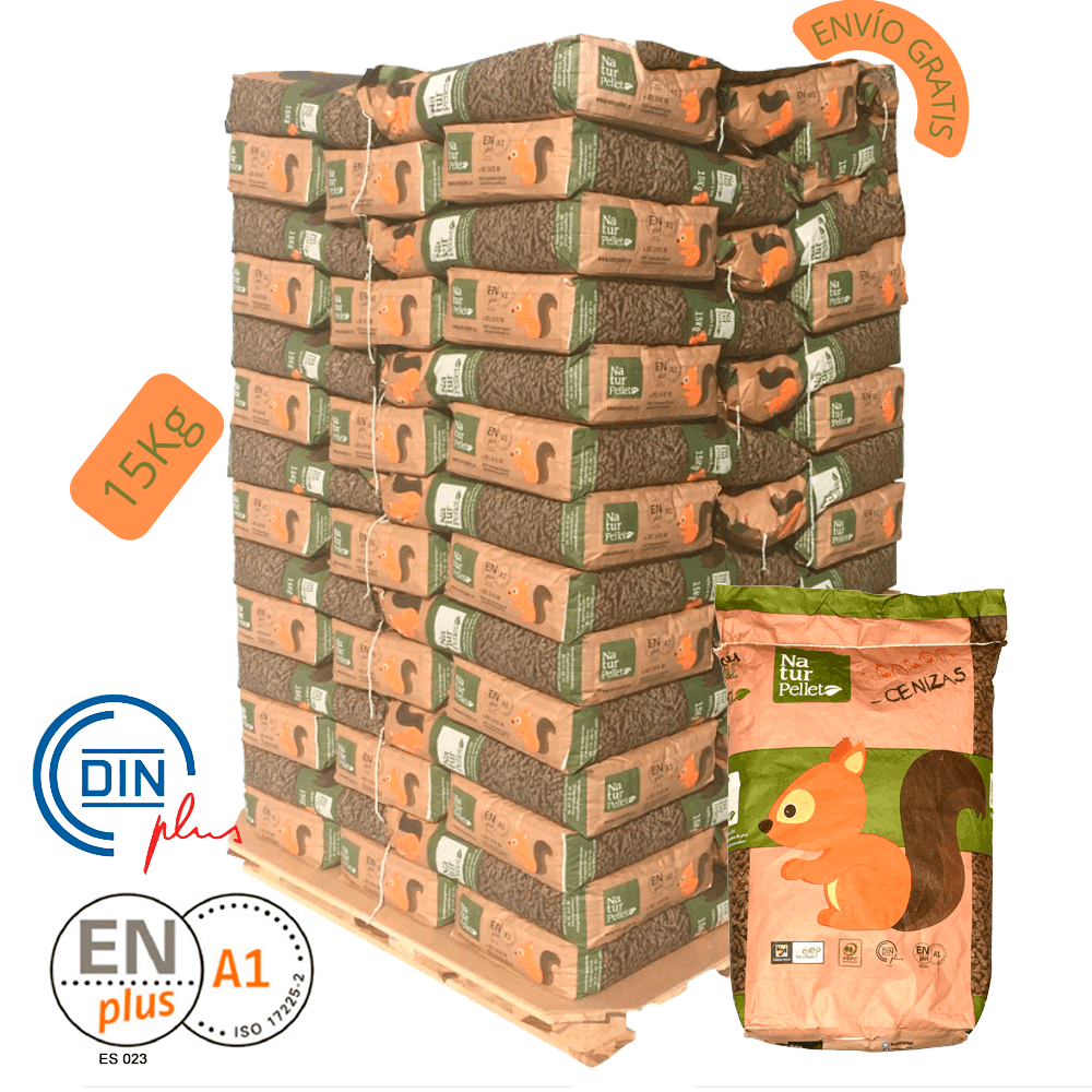 7 Paletes de 539 Sacos certificado DIN ENplus A1 de 15 kg.