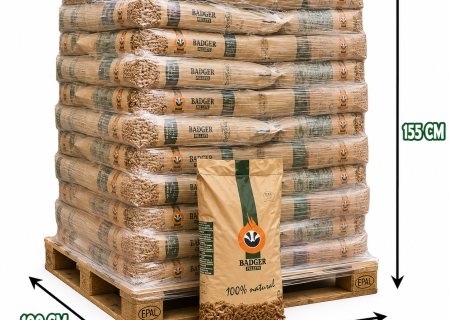 Palete de pellets Badger DINplus y ENplus A1 em Sacos de 15 kg para aquecimento
