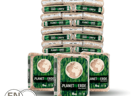 Palete de pellets PLANETA VERDE DIN ENplus A1 em Sacos de 15 kg para aquecimento